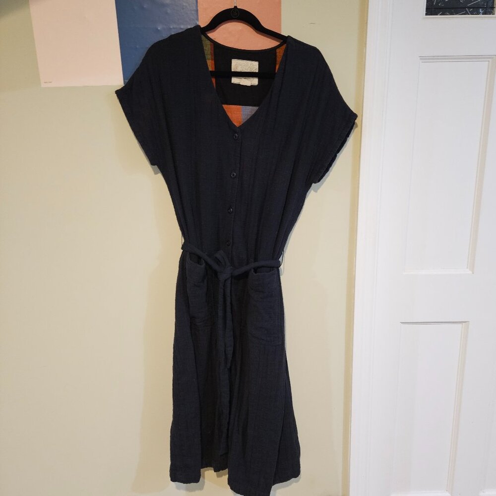 Ace & Jig Navy Black Midi Button-Front Dress